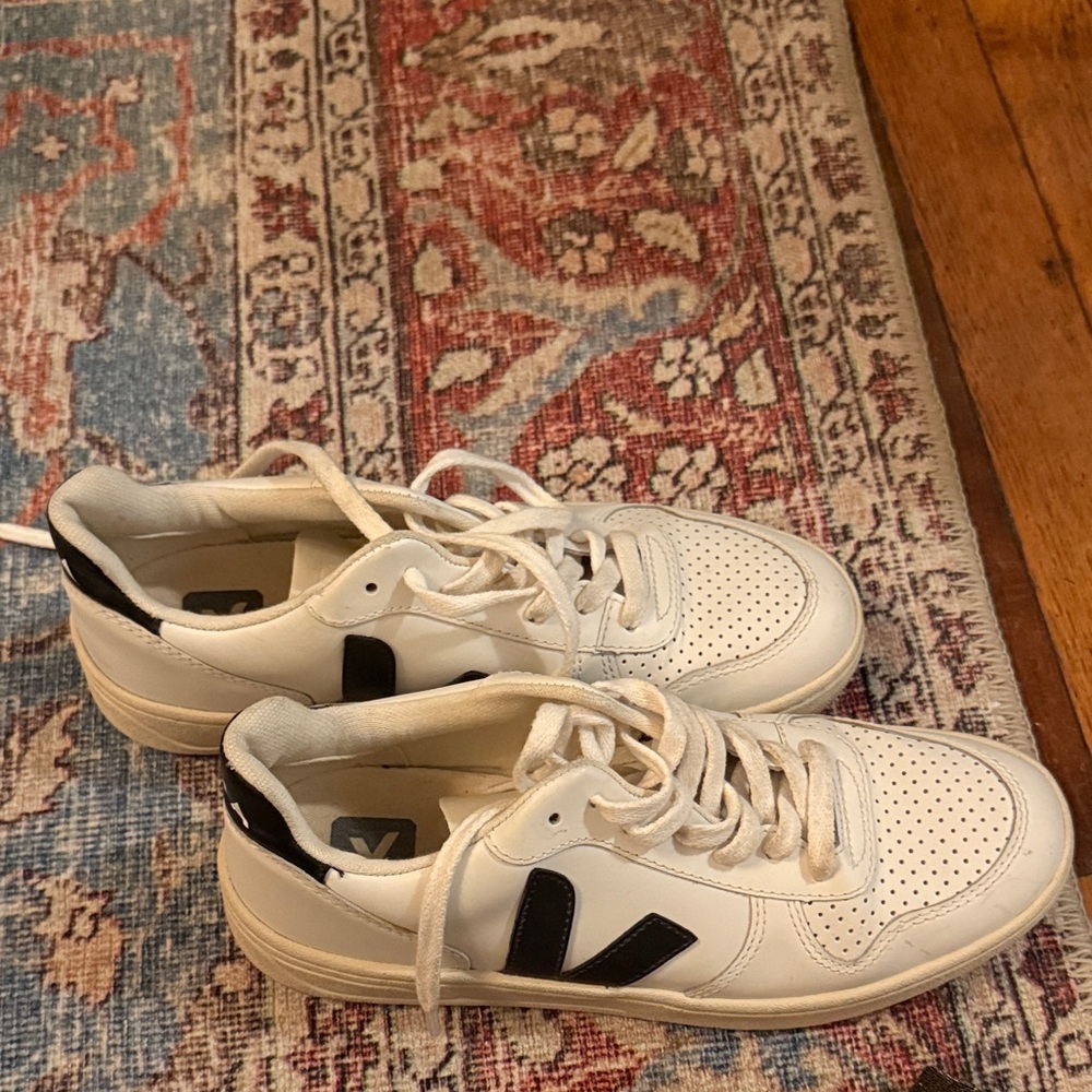 Veja White Leather Sneakers with Black V Accent
